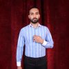 پیراهن مردانه کلاسیک آبی راهدار پهن مچ و یقه سفید